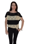 Two-Colored Modified Scoop Neck Sweater With Short Sleeve